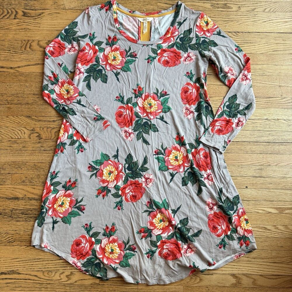 Matilda Jane Say I’m A Dreamer Dress Large Gray Long Sleeve Floral Cottagecore